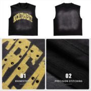 Custom 100% Cotton High Quality Street Retro Washed Distressed Vests Sleeveless t Shirts Boxy Crew Neck Printed Vests for Men - Image 5