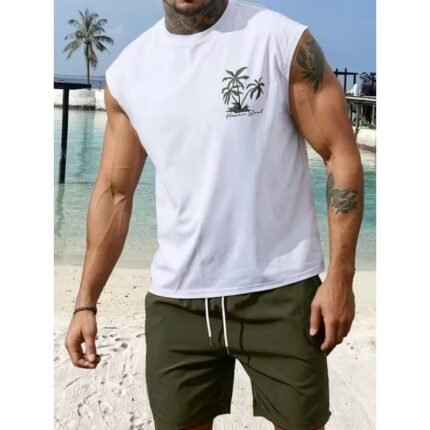 No MOQ Wholesale Custom Summer Eco-Friendly Polyester/Cotton Knitted Casual Vest Gym Stringer Workout Sleeveless Print