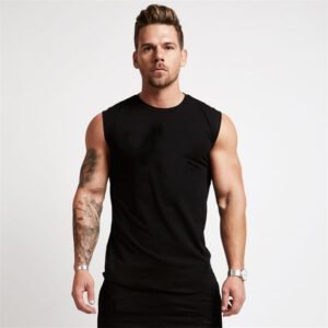 Men's Pure Cotton Sleeveless Fitness Vest Casual Bodybuilding Summer Sports Top for Running Training Knitted Weaving Hood Hoodie