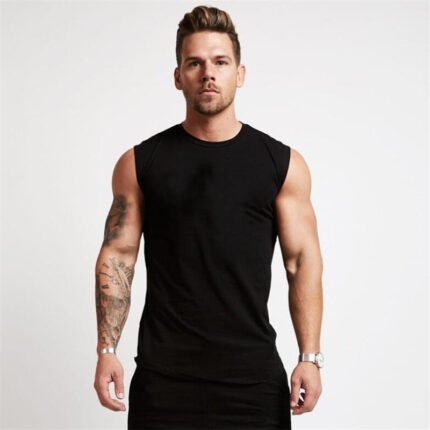 Men's Pure Cotton Sleeveless Fitness Vest Casual Bodybuilding Summer Sports Top for Running Training Knitted Weaving Hood Hoodie