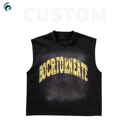 Custom 100% Cotton High Quality Street Retro Washed Distressed Vests Sleeveless t Shirts Boxy Crew Neck Printed Vests for Men